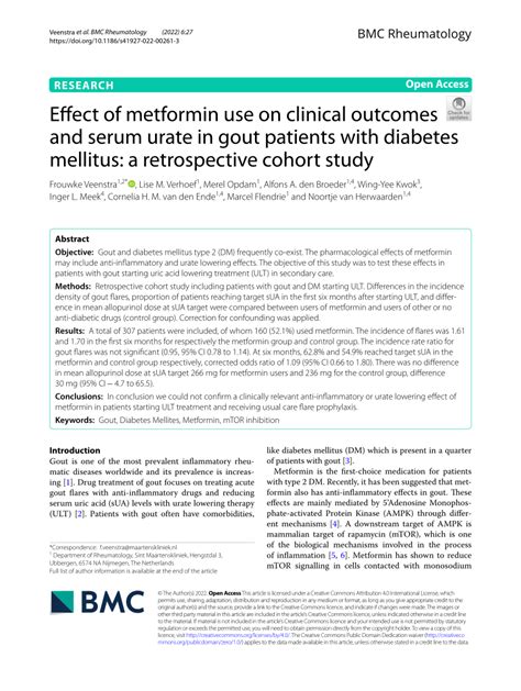 Pdf Effect Of Metformin Use On Clinical Outcomes And Serum Urate In