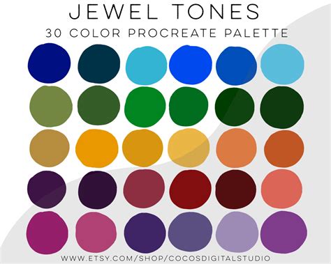 Jewel Tones Color Palette For Procreate Color Swatches Etsy Canada