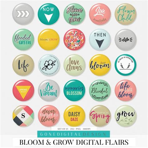 Bloom And Grow Flair Buttons Spring Flair Pin Project Life Etsy Canada