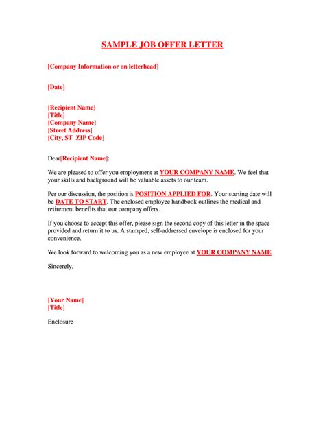 Job Offer Letter Template Fill Out And Sign Online Dochub