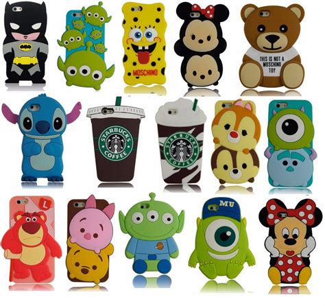 Various Cell Phone Cases With Cartoon Characters And Animals On Them