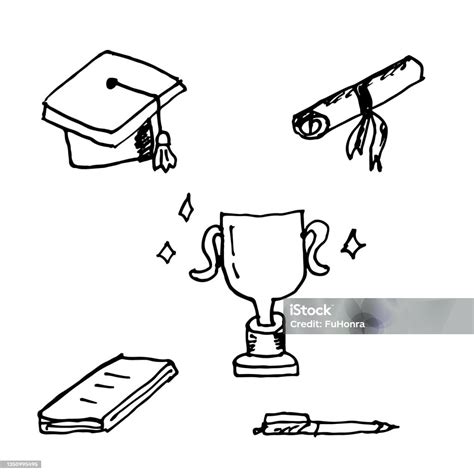 Vector Hand Drawn Education Trophy And Awards Icon Set Stock