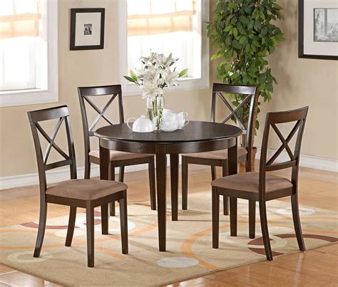 This dining set includes a table, four side chairs and bench. 5PC SET ROUND DINETTE KITCHEN TABLE w/ 4 MICROFIBER ...