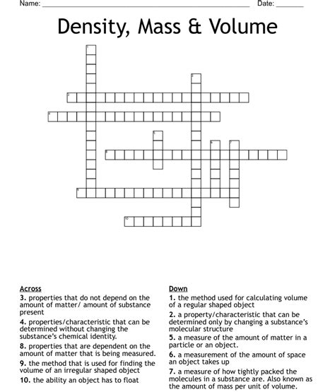 Density Mass And Volume Crossword Wordmint