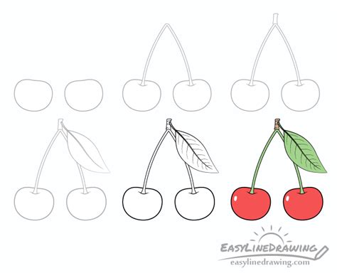 How To Draw Cherries Step By Step Easylinedrawing