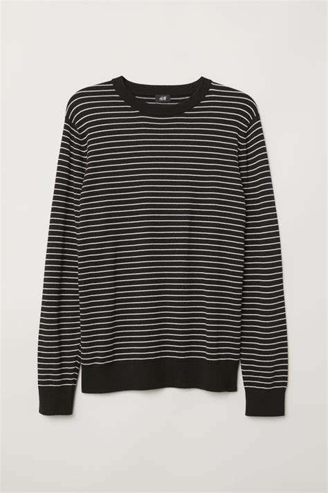 Wipe with a damp cloth or sponge. Fine-knit Sweater - Black/white striped - Men | H&M US 4 ...