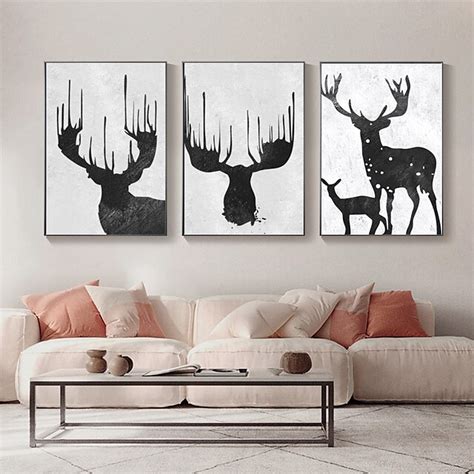 Black And White Original Abstract Deer Painting Hand Painted Large Art