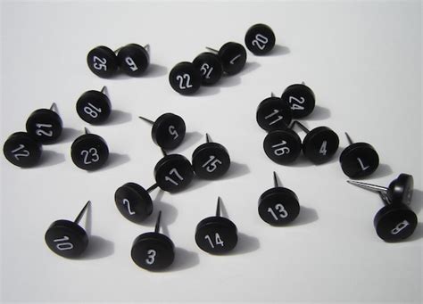 25 Numbered Push Pins Black With White Number