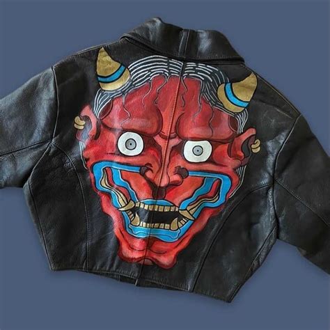 Biker Jacket Designed By Me With Oni On The Back Thoughts Design