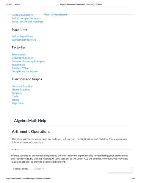 Solution Algebra Reference Sheet With Formulas Eeweb Studypool