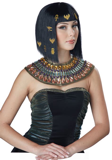 Deluxe Cleopatra Hieroglyphics Wig Ladies Fancy Dress Egyptian Queen Costume Wig Ebay