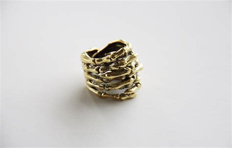 Hands Skeleton Golden Ring Etsy