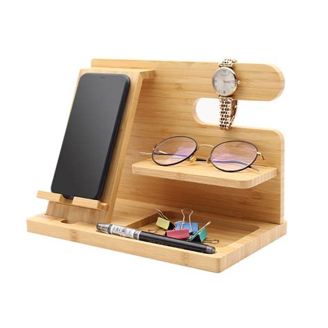 Bamboo Desk Organizer Home Office Tabletop Storage Phone Etsy