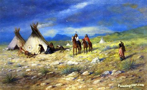 Young Ute Indian Camp Artwork By Charles Stewart Stobie Oil Painting