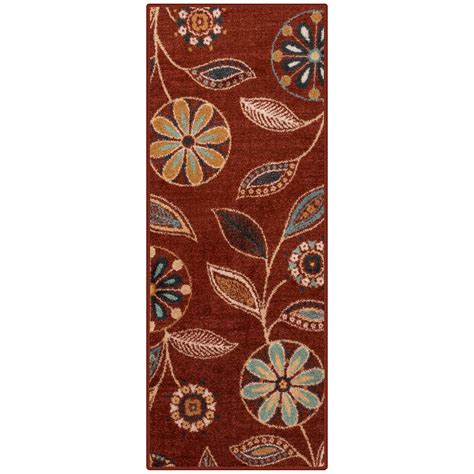 Maples Rugs Reggie Floral Runner Rug Non Skid Washable Hallway Entry