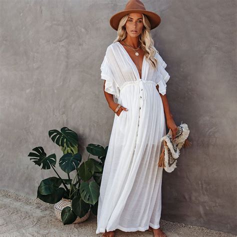 Women Casual White Summer Beach Cover Up Long Dress Availble Etsy