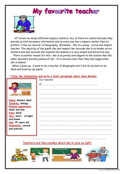 My Favourite Teacher English Esl Worksheets Pdf And Doc