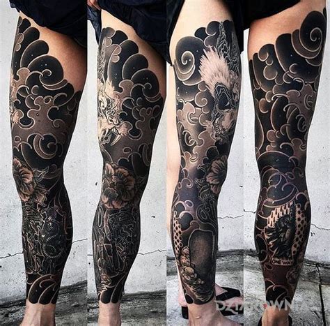 Tatuaż Noga Po Japońsku Autor Gacek Dziarownia Pl