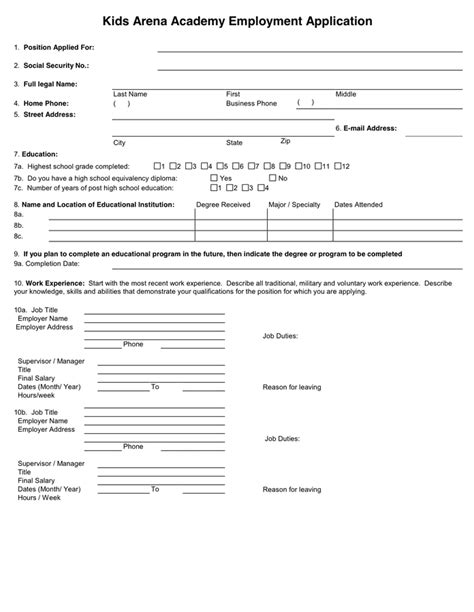sample job application form  word   formats