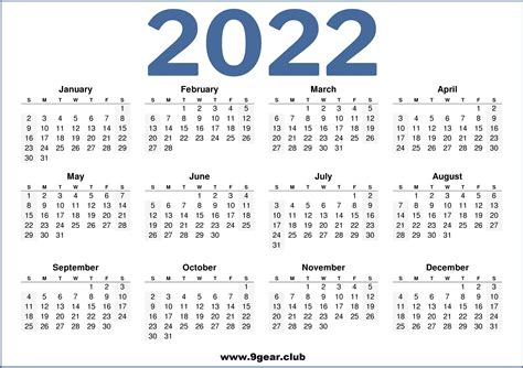 2022 Calendar Printable Us Blue White Printable Calendars 2022
