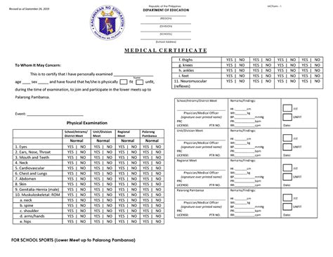 Medical Certificate Form 1 For School Sports Lower Meet Up To Palarong Pambansa Republic Of