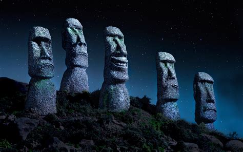 Easter Island Chile Starry Night Statue Moai Stone Monuments