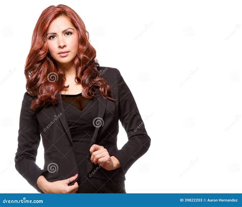 Attractive Redheaded Business Woman In Black Outfit Stock Image Image