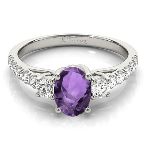 Oval Cut Amethyst And Diamond Engagement Ring Platinum 140ct Ng11413