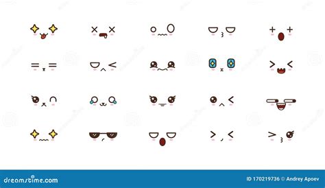 Kawaii Cute Faces Smile Emoticons Japanese Emoji Stock Vector