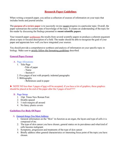 Human Biology Research Paper Guidelines Research Paper Guidelines