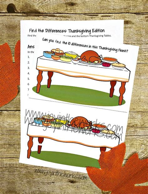 Find The Differences Thanksgiving Printable Game Joy In The Works