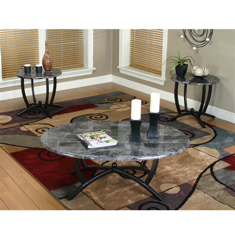 49 Sierra Ebony Faux Marble Tops 3 Piece Coffee And End Table Set