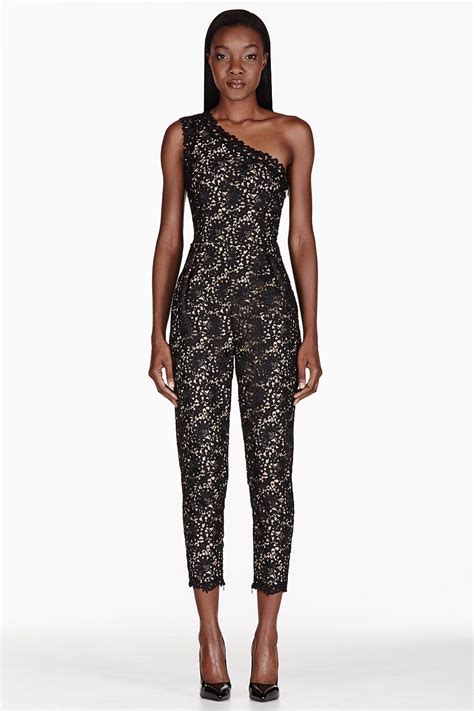 Stella Mccartney Black One Shouler Lace Overlay Jumpsuit Clothes