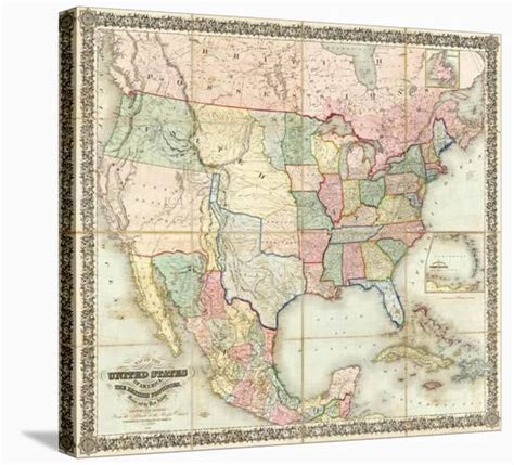 Map Of The United States Of America C1848 Stretched Canvas Print