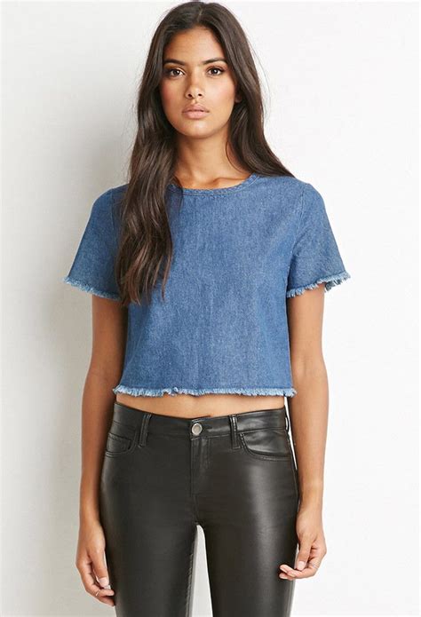 Frayed Denim Crop Top Denim Crop Top Denim Fashion Denim Top