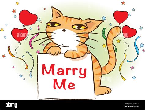 Vector Cartoon Cat Say Marry Me Stock Vector Image And Art Alamy