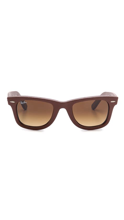 Ray Ban Leather Wrapped Wayfarer Sunglasses In Brown For Men Lyst
