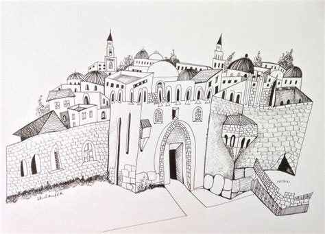 View At The Holy City In Jerusalem Drawing By Janna Shulrufer שולרופר