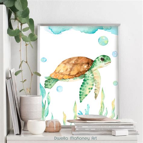 Sea Turtle Nautical Nursery Prints Wall Art Watercolor Print Etsy