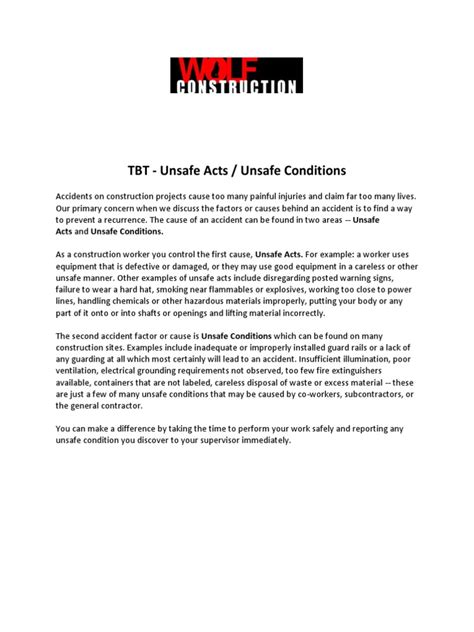 Tbt Unsafe Acts Unsafe Conditions Pdf