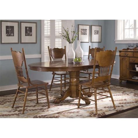 Liberty Furniture Nostalgia 5 Piece Pedestal Dining Set In Oak 10 Cd