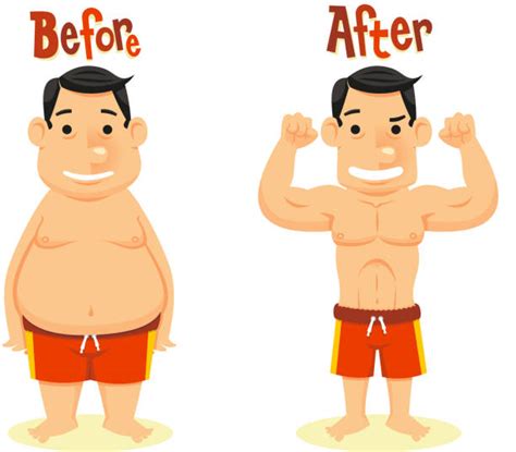 180 Before And After Weight Loss Men Concept Fitness Vector