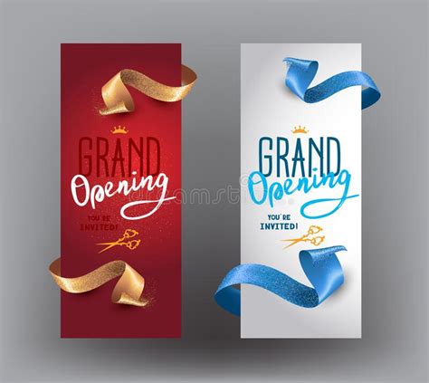 Grand Opening Banners With Curly Cut Ribbons Stock Vector