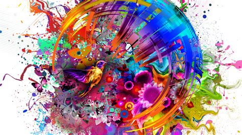 Download 1366x768 Wallpaper Abstract Colors Flashy Bird Digital Art