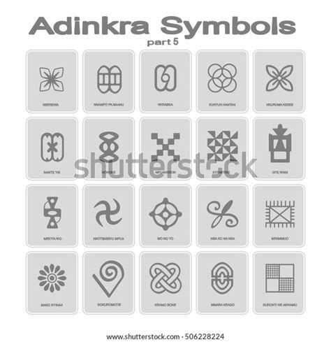 Set Monochrome Icons Adinkra Symbols Part Vector De Stock Libre De