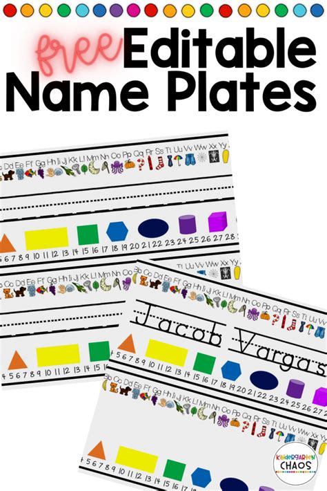 Free Editable Name Plates Kindergarten Chaos