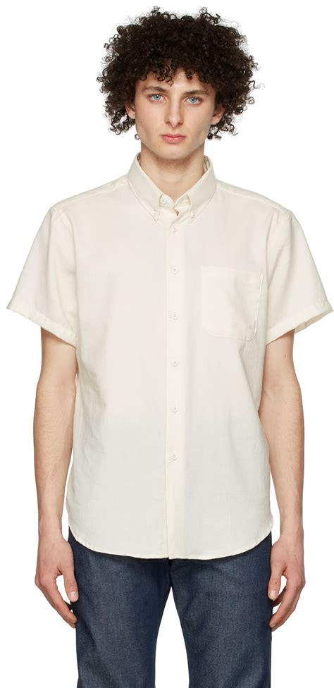 Naked And Famous Denim Off White Organic Cotton Short Sleeve Shirt Naked And Famous Denim