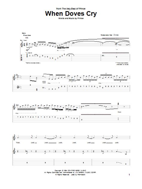 When Doves Cry Sheet Music Prince Guitar Tab