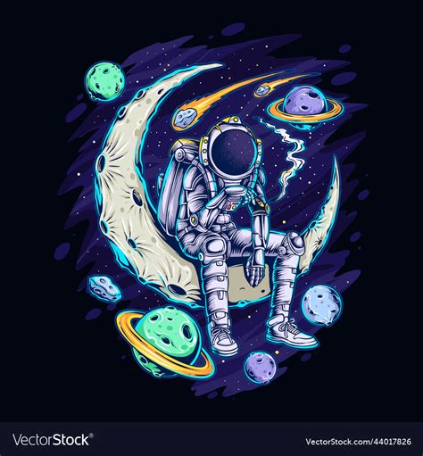 Astronaut Sitting On The Moon In Space While Vector Image