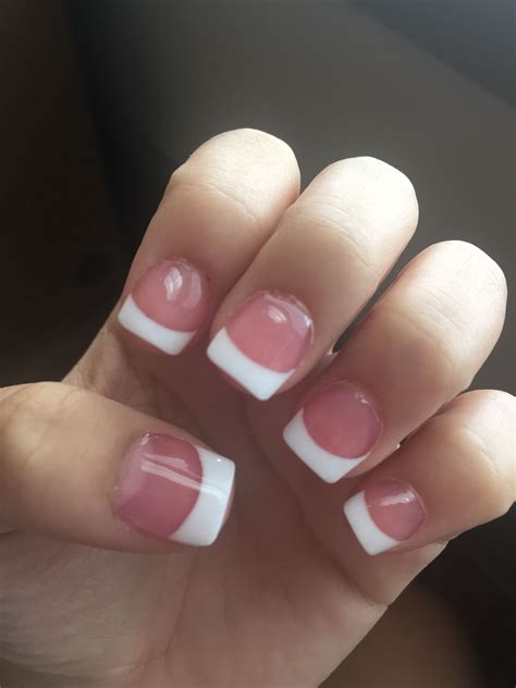 Pink and white acrylic nails French tip short pretty ... 1000 pieces false toenail tips full cover artificial toe nails artificial french toe nail tips acrylic false toe nails for nail salon and diy manicure, 10 sizes, natural and clear.